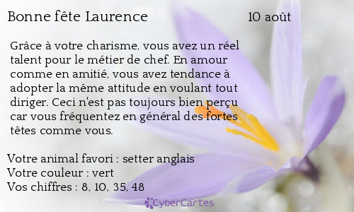 Carte Bonne Fete Laurence 10 Aout