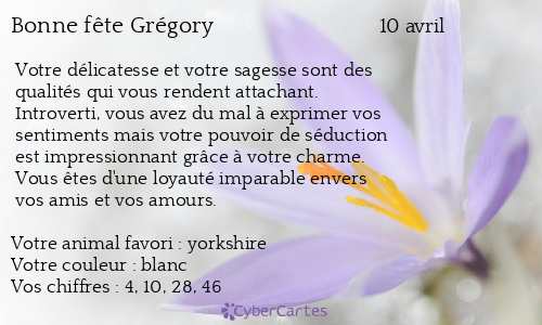 Carte Bonne Fete Gregory 10 Avril