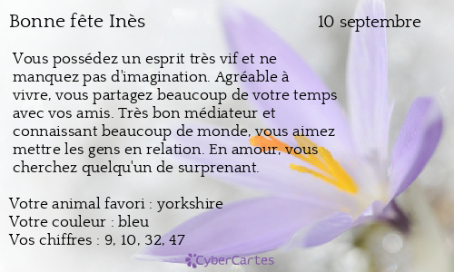 Carte Bonne Fete Ines 10 Septembre