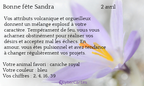 Carte Bonne Fete Sandra 2 Avril