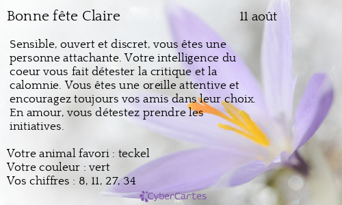 Carte Bonne Fete Claire 11 Aout