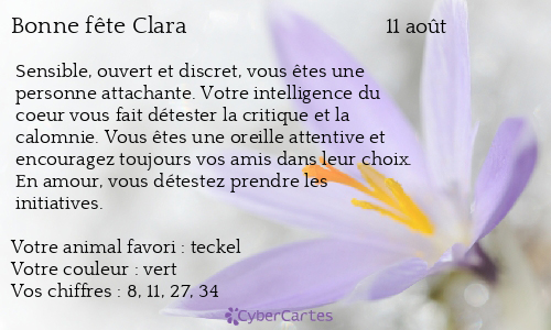 Carte Bonne Fete Clara 11 Aout