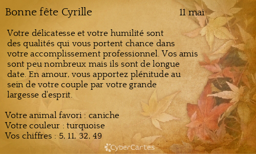 Carte bonne fête Cyrille