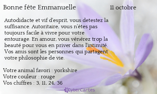 Carte Bonne Fete Emmanuelle 11 Octobre