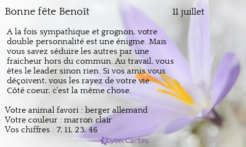 Carte Bonne Fete Benoit 11 Juillet