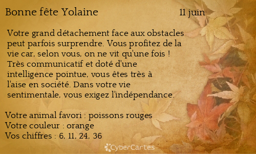 Carte bonne fête Yolaine