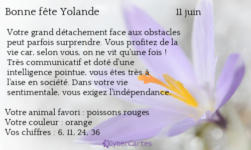 Carte Bonne Fete Yolande 11 Juin