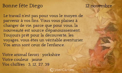 Carte bonne fête Diego