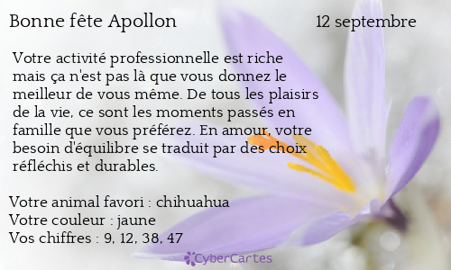 Carte bonne fête Apollon