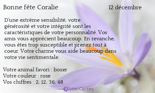 Carte Bonne Fete Coralie 12 Decembre