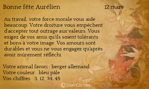 Carte Bonne Fete Aurelien 12 Mars