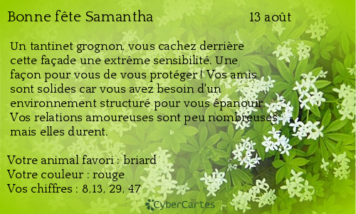 Carte bonne  f te Samantha  13 ao t 