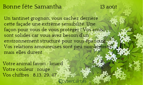 Carte bonne f te Samantha 13 ao t Carte bonne f te Samantha 13 ao t
