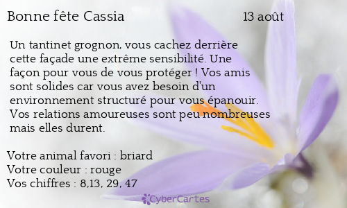 Carte bonne fête Cassia