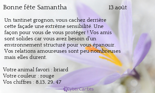 Carte bonne f te Samantha 13 ao t Carte bonne f te Samantha 13 ao t