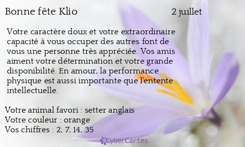 Carte bonne f&ecirc;te Klio