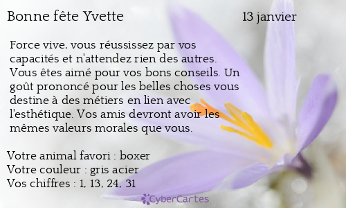 Carte Bonne Fete Yvette 13 Janvier