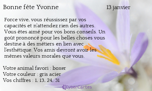 Carte bonne fête Yvonne (13 janvier)