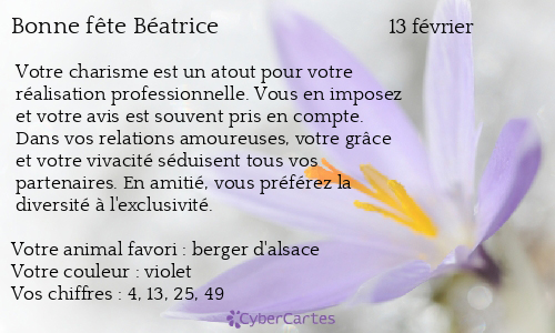 Carte Bonne Fete Beatrice 13 Fevrier