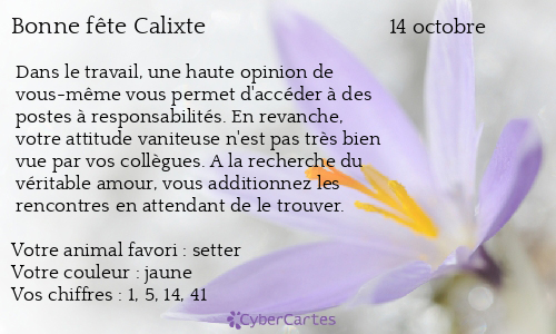 Carte bonne fête Calixte