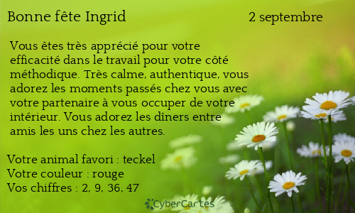 Carte bonne f&ecirc;te Ingrid