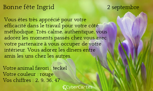Carte bonne fête Ingrid