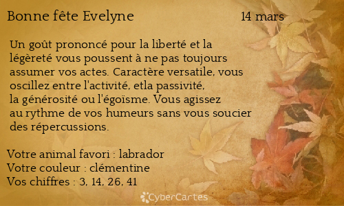 Carte bonne fête Evelyne