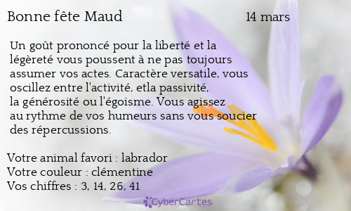 Carte Bonne Fete Maud 14 Mars