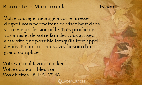 Carte bonne fête Mariannick