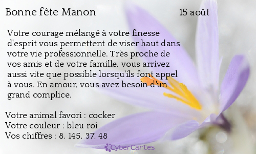 Carte Bonne Fete Manon 15 Aout