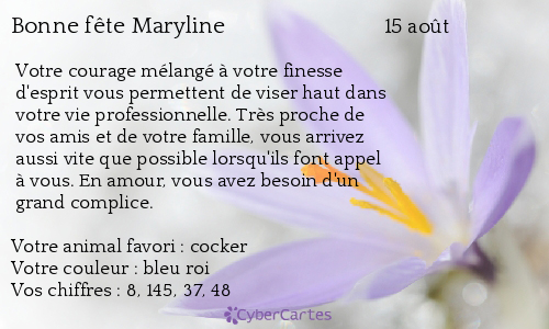 Carte Bonne Fete Maryline 15 Aout