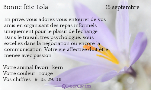 Carte Bonne Fete Lola 15 Septembre