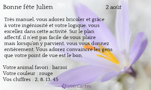 Carte Bonne Fete Julien 2 Aout