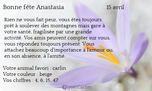 Carte bonne fête Anastasia