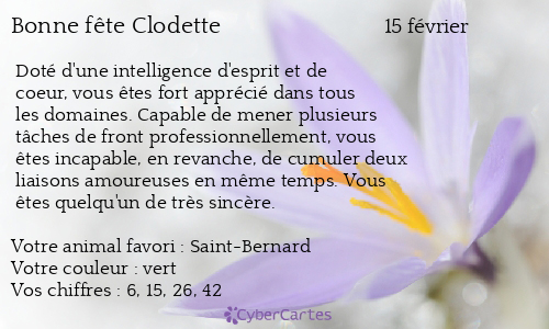 Carte bonne fête Clodette