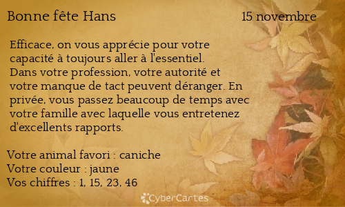 Carte bonne fête Hans