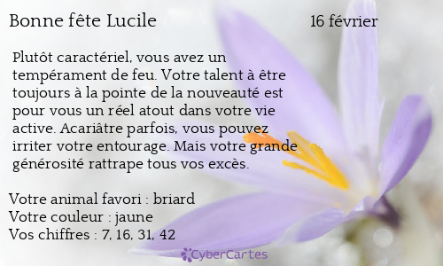 Carte Bonne Fete Lucile 16 Fevrier