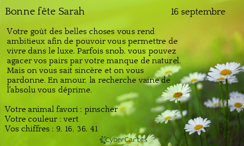 Carte bonne fête Sarah