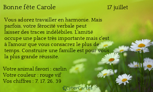 Carte bonne fête Carole