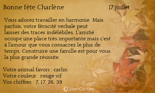 Carte bonne fête Charlène