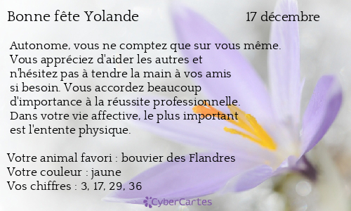 Carte bonne fête Yolande
