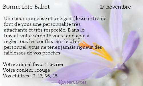 Carte bonne fête Babet