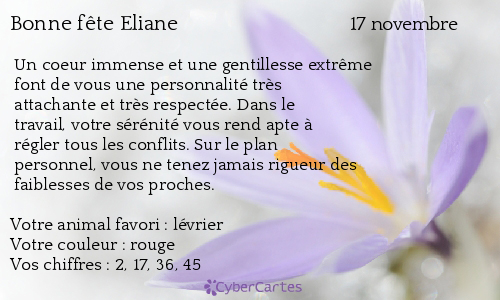 Carte Bonne Fete Eliane 17 Novembre