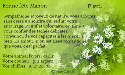 Carte bonne fête Manon