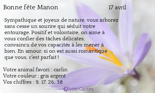 Carte Bonne Fete Manon 17 Avril