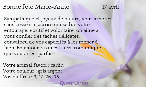 Carte Bonne Fete Marie Anne 17 Avril