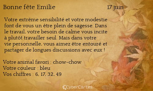 Carte bonne fête Emilie