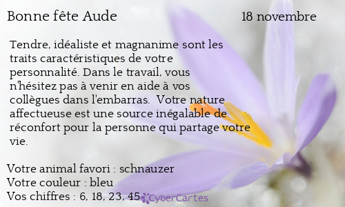 Carte Bonne Fete Aude 18 Novembre