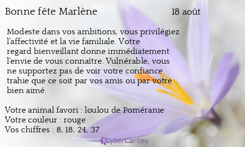 Carte Bonne Fete Marlene 18 Aout