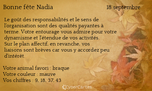 Carte bonne fête Nadia